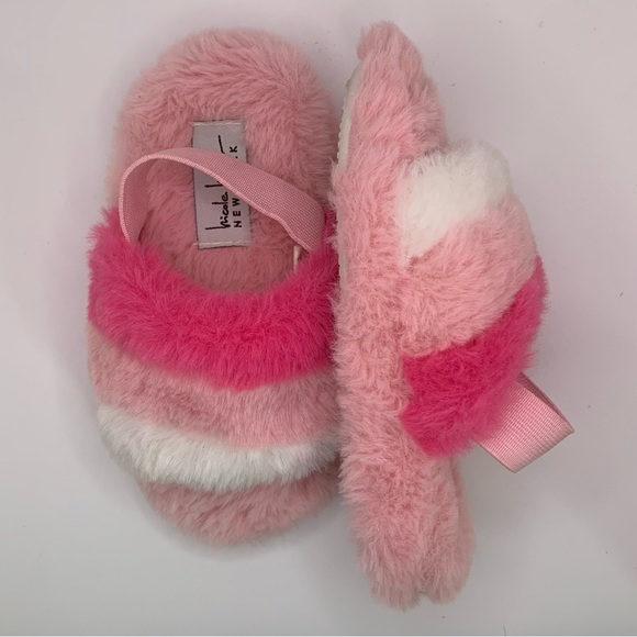 Nicole Miller Other - Nicole Miller Faux Fur Stripe Pink Slippers-size 5/6